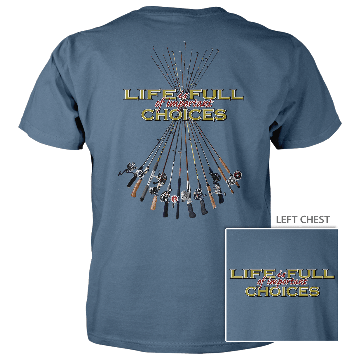 Old Country Outfitters – Großhandel T-Shirt mit Siebdruck – Unisex – Choices Fishing Poles - T-Shirt aus Ringspun-Baumwolle6