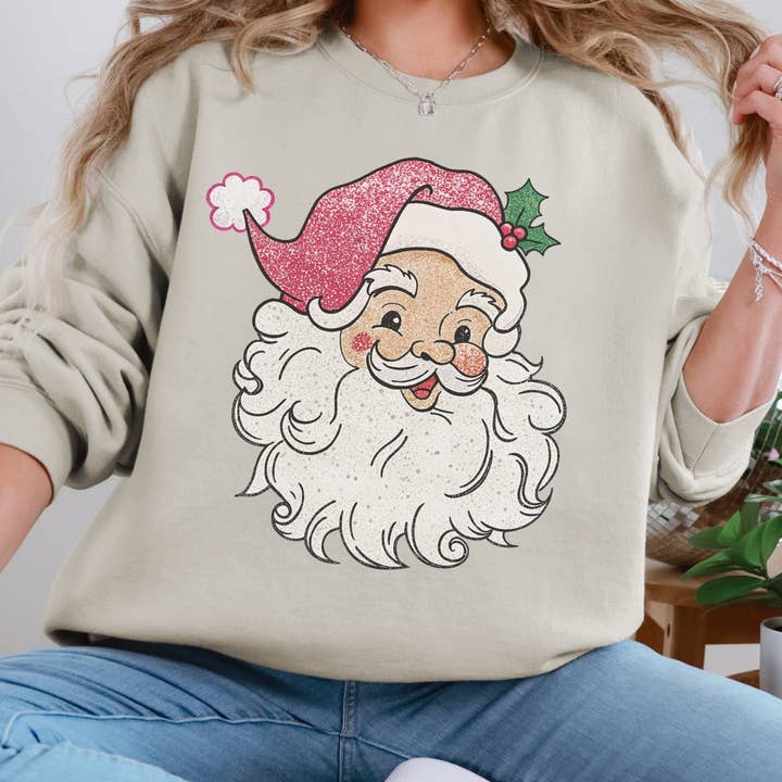 Vintage Glitter Santa Sweatshirt | Cozy Retro Christmas Crewneck(Copy) for wholesale by Pecan Creek Designs