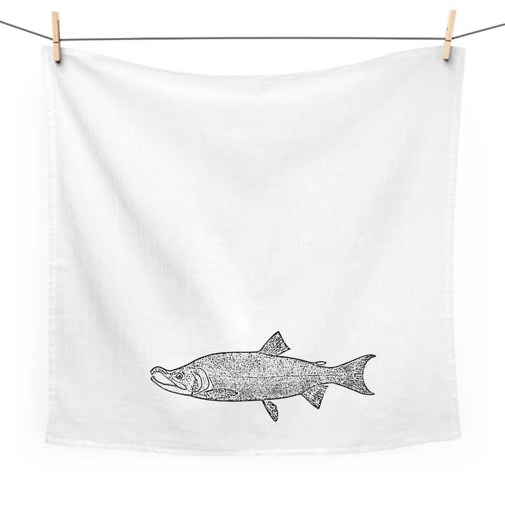 Sockeye Salmon Organic Cotton Hand Printed Kitchen Tea Towel for wholesale by Our Wild Puget Sound