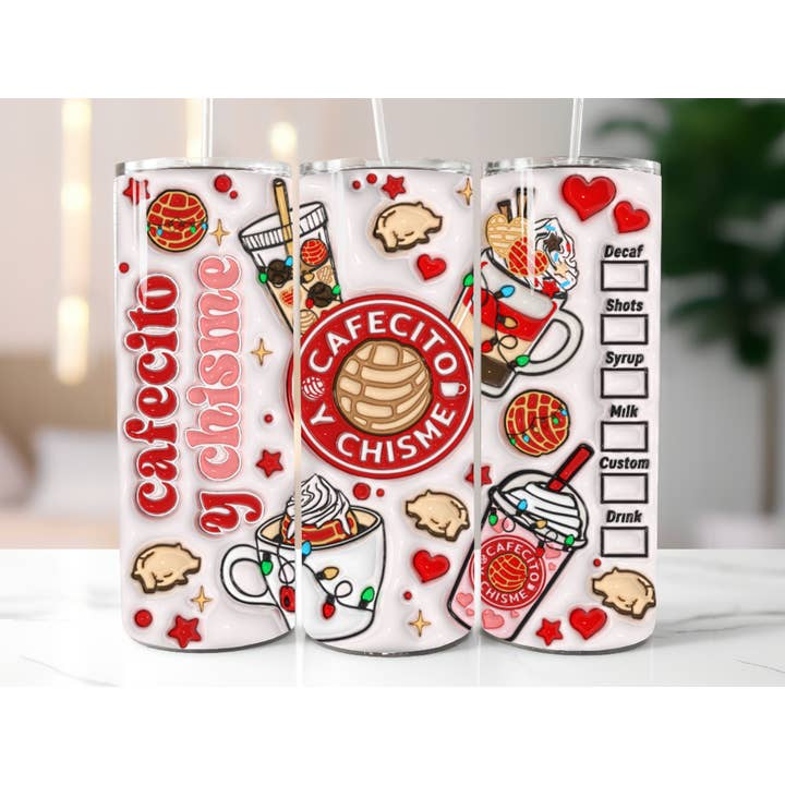 AvaryMaeInspirations - Wholesale Insulated Mug/Tumbler - Cafecito y Chisme Tumbler 20oz 3D Coffee and Gossip Cup