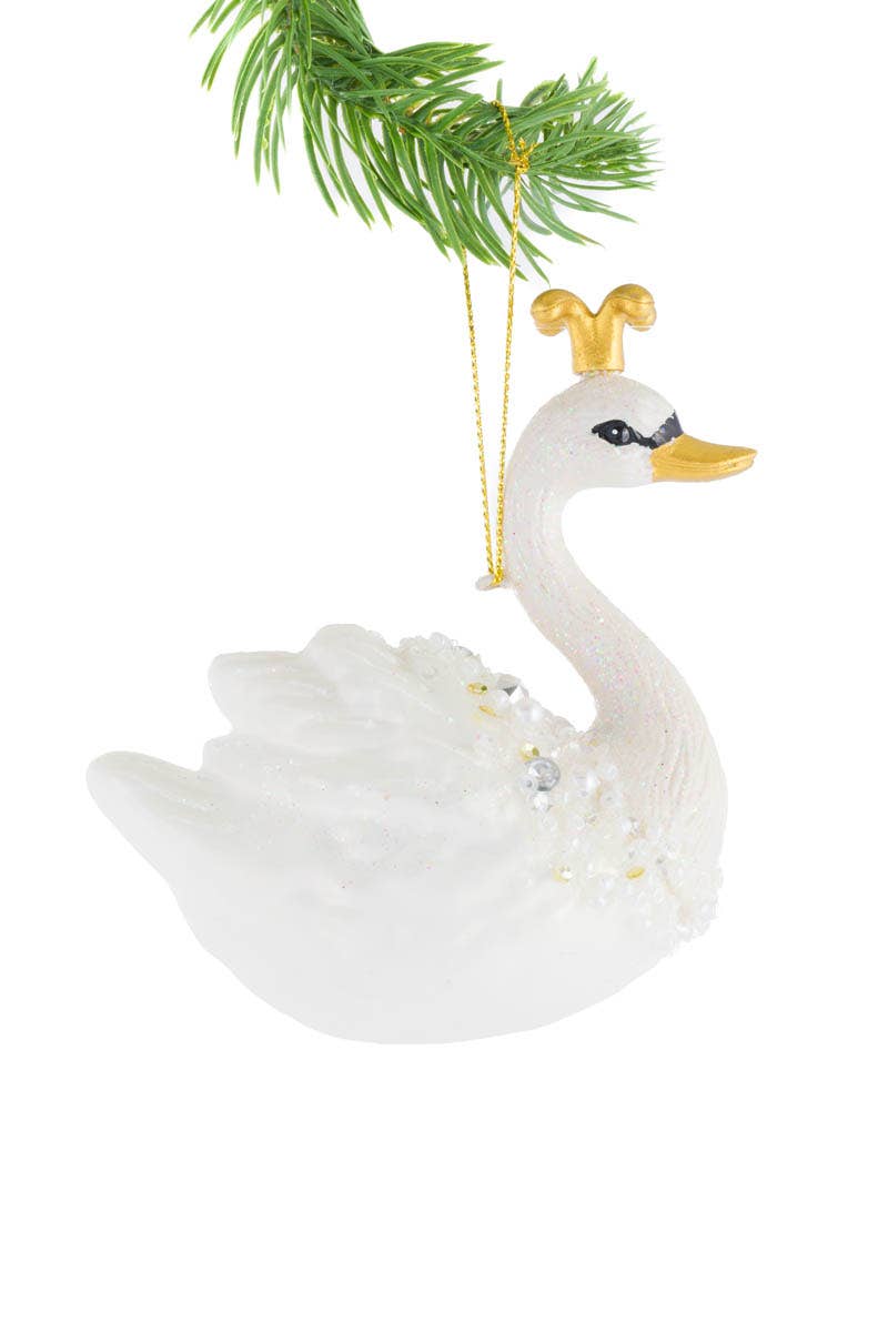 Starlight Collection - Wholesale Ornament - NEW-White Glittery Swan Ornament With Crown0