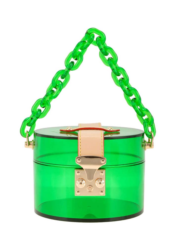 Bolsa de alça superior cilíndrica transparente com couro 6654 por atacado de anbfashion