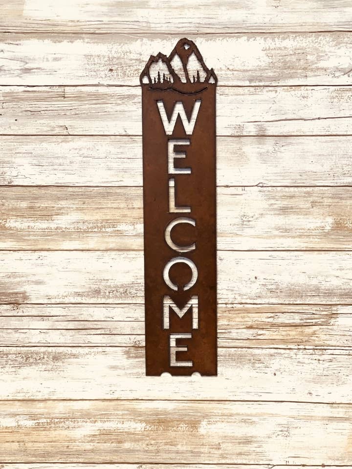 Mountain Vertical Lodge Welcome Sign for wholesale by Universal Ironworks USA