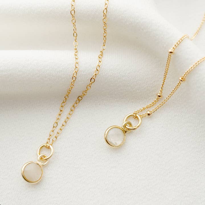 Hunter & Trove - Wholesale Pendant/Charm Necklace - Tiny moonstone Gem on 14K Gold Fill Necklace (Cira)