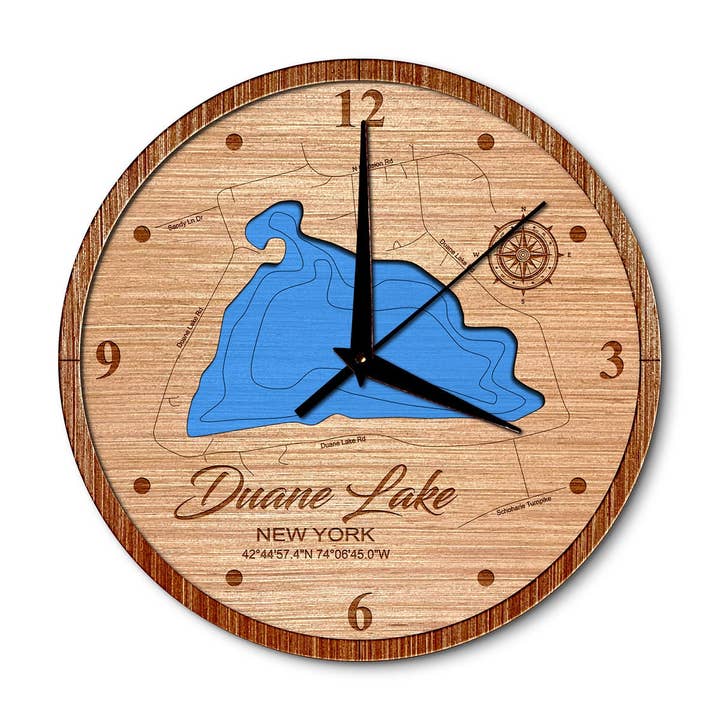 Duane Lake Layered Map Clock - Any Water Body - Home Decor for wholesale by Premier Gifts and More