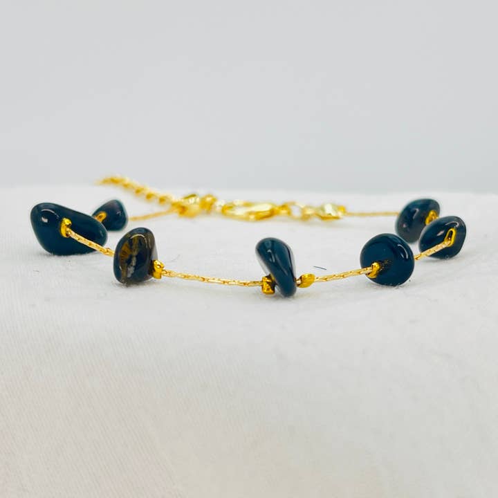 Bracelet Chaîne Cobra Pierre Naturelle Noire Réglable pour la vente par Loli