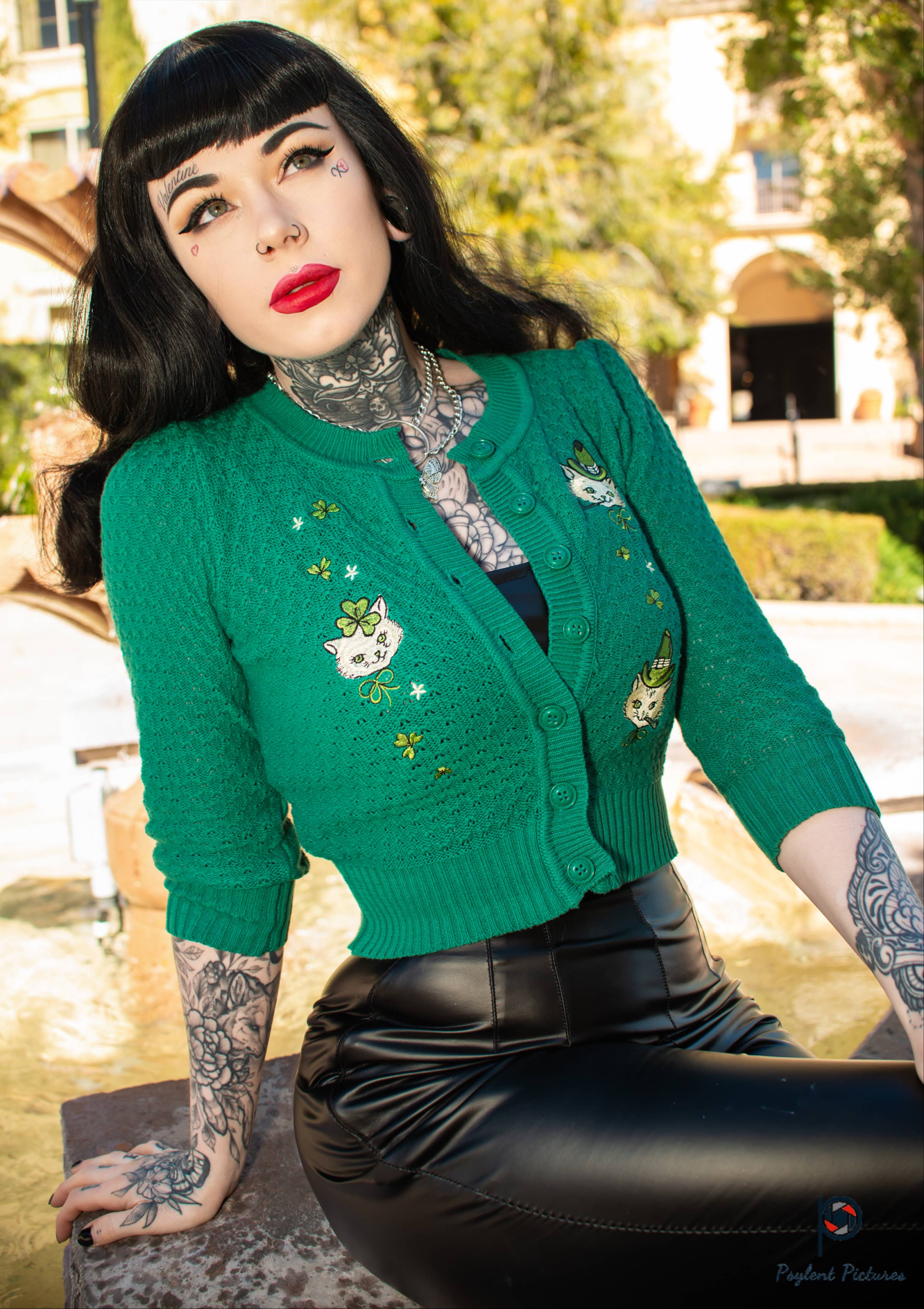 Mischief Made - Wholesale Cardigan - Women's - Paddy Cats Cropped Cardigan in Green5