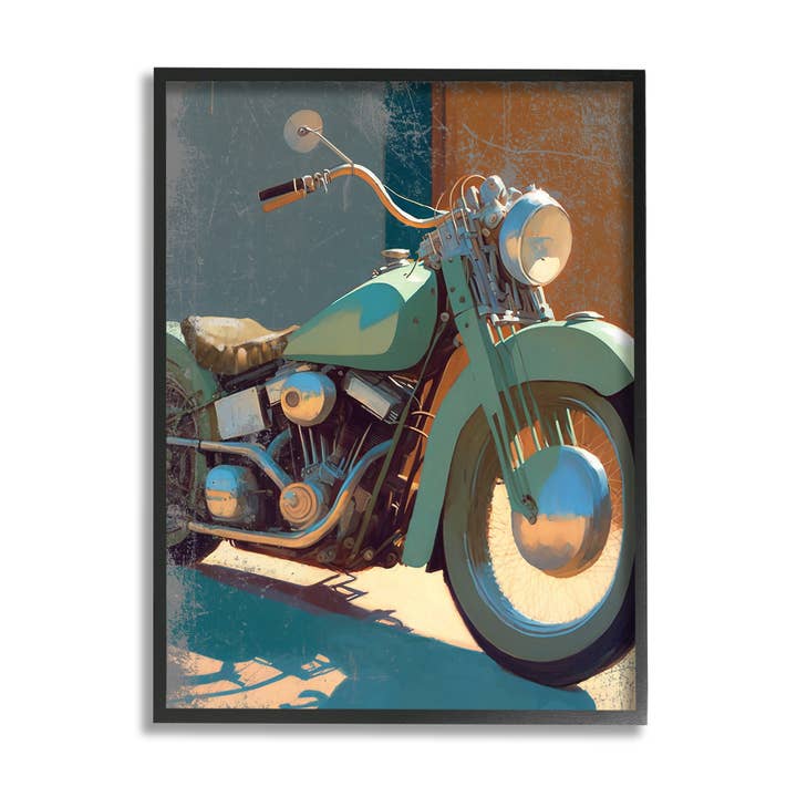 Rustic Green Motorcycle Framed for wholesale by Stupell Industries