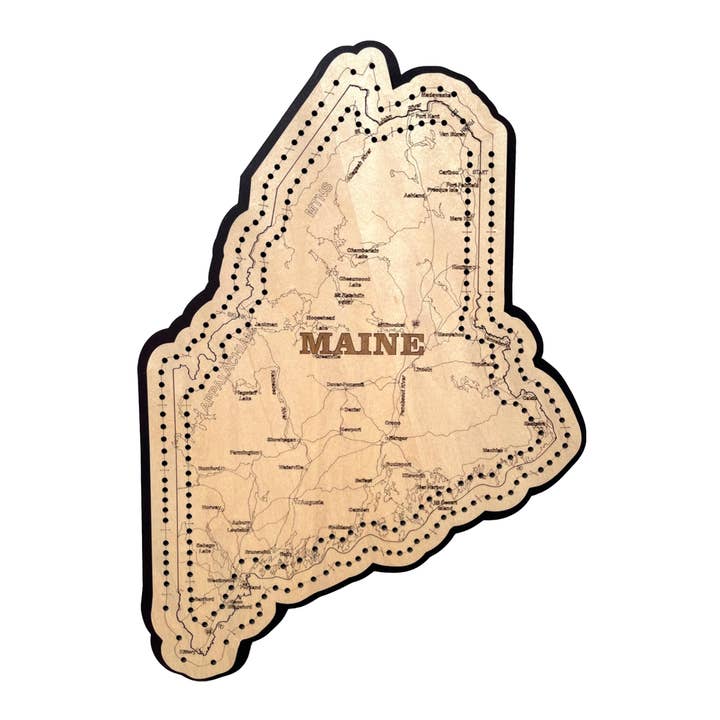 Maine Map 2 Track Cribbage Board for wholesale by D&D Custom Laser Designs