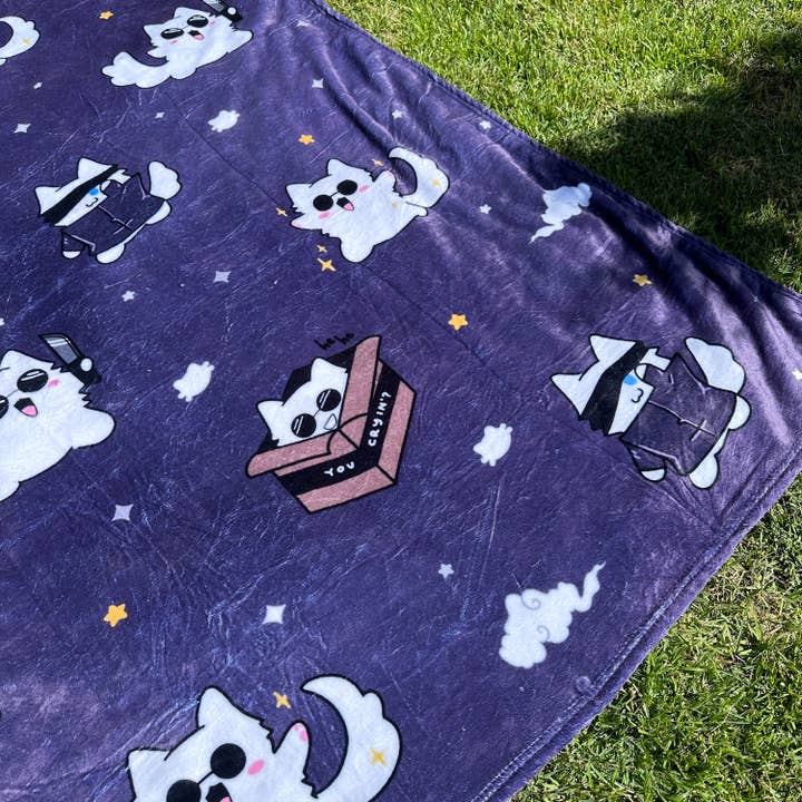 Gojo Cat Fleece Blanket (Large) | Kawaii Blanket for wholesale by Cloudpink Studio