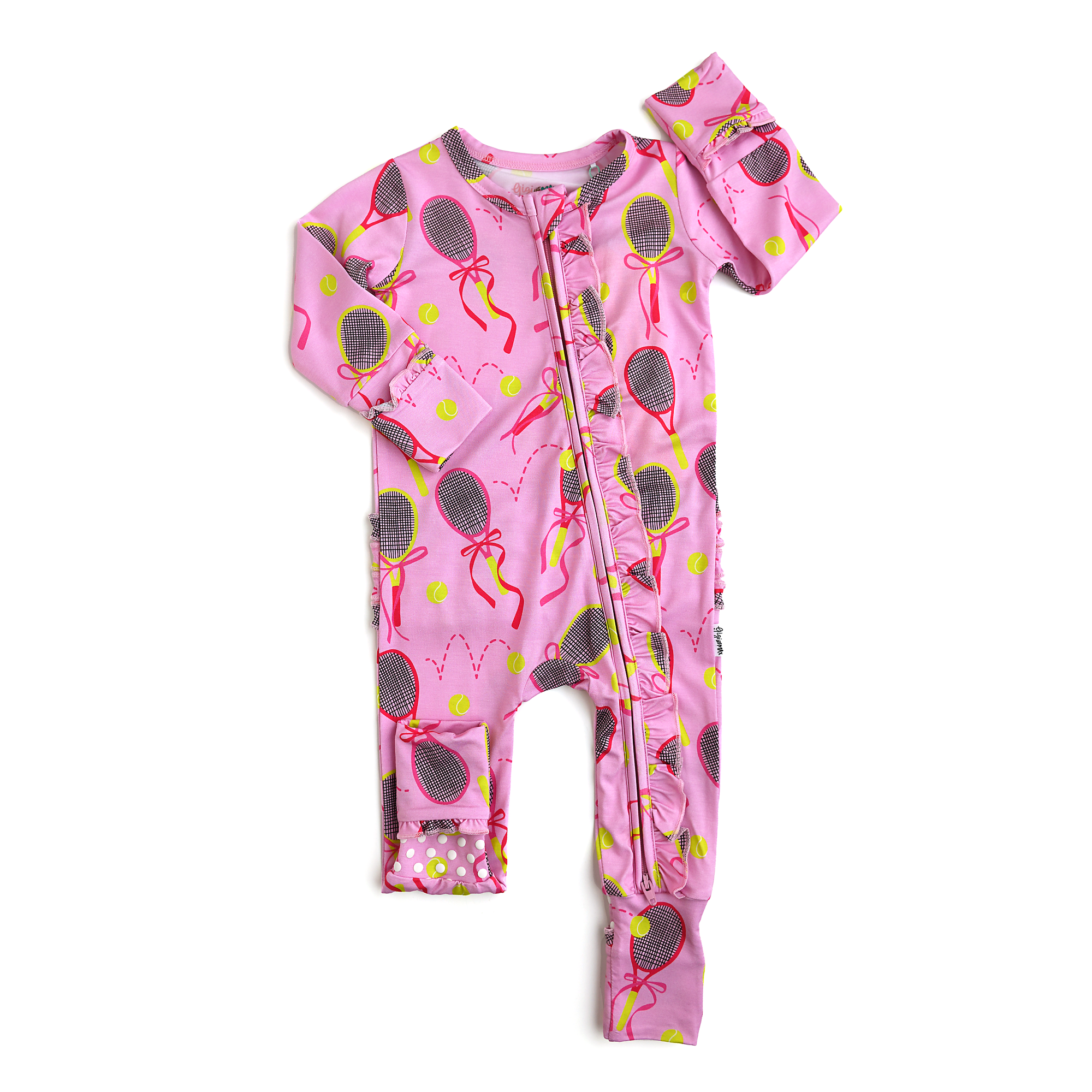 Gigi and Max - Wholesale Jumpsuit - Baby - Serena Pink Tennis Ruffle Zip Bamboo Baby Sleepies Kids 0