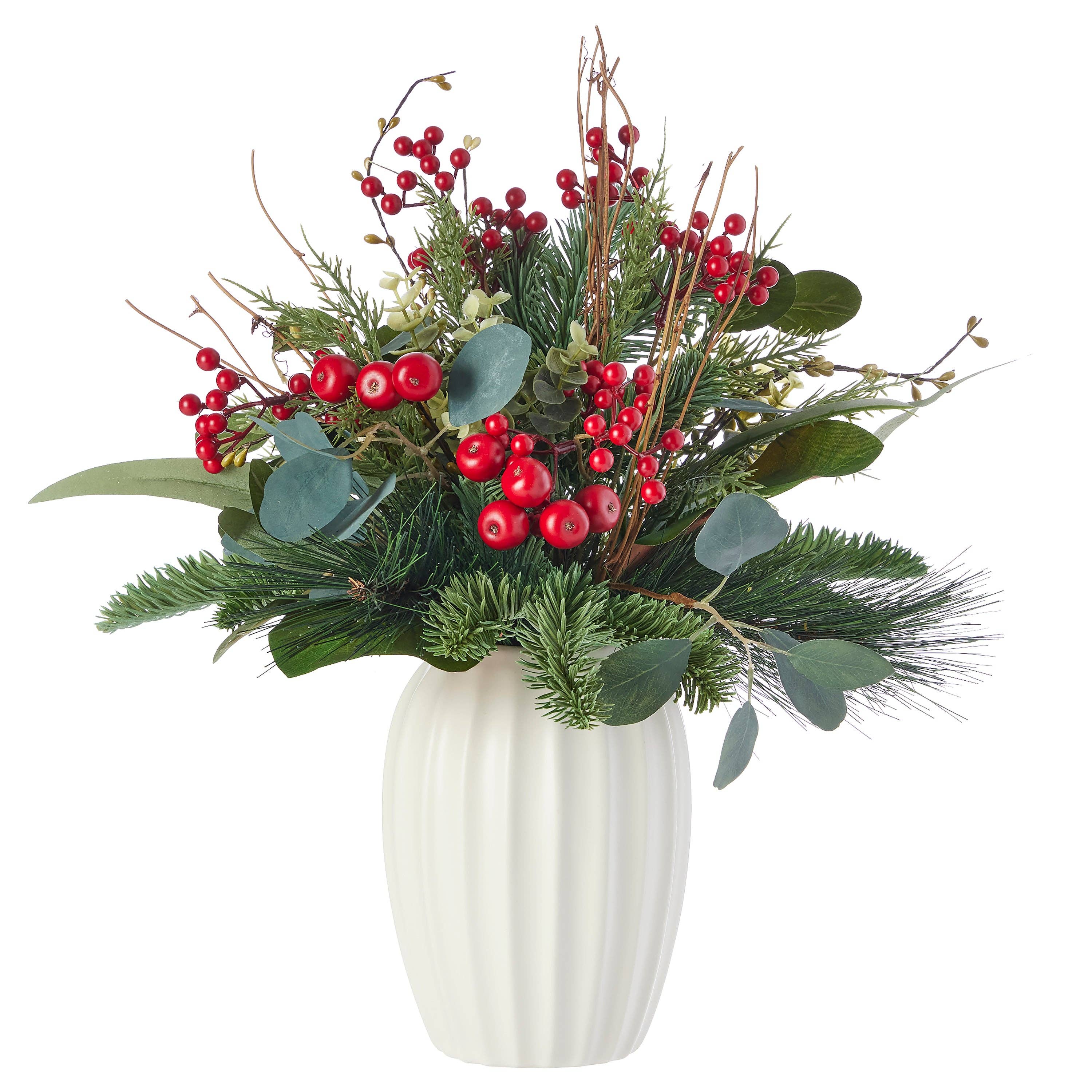 Seasonal LLC - Wholesale Artificial Flowers - Magnolia Leaf, Eucalyptus, and Berry 19in Arrangement in Ceramic Pot4