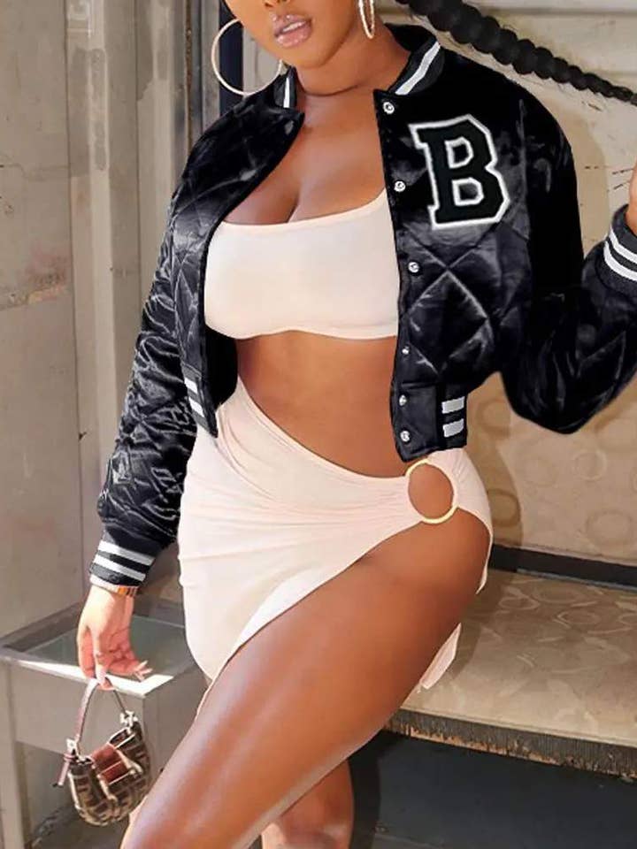 Flarix - Wholesale Bomber Jacket - Women's - letter patch quilted puffer bomber jacket3