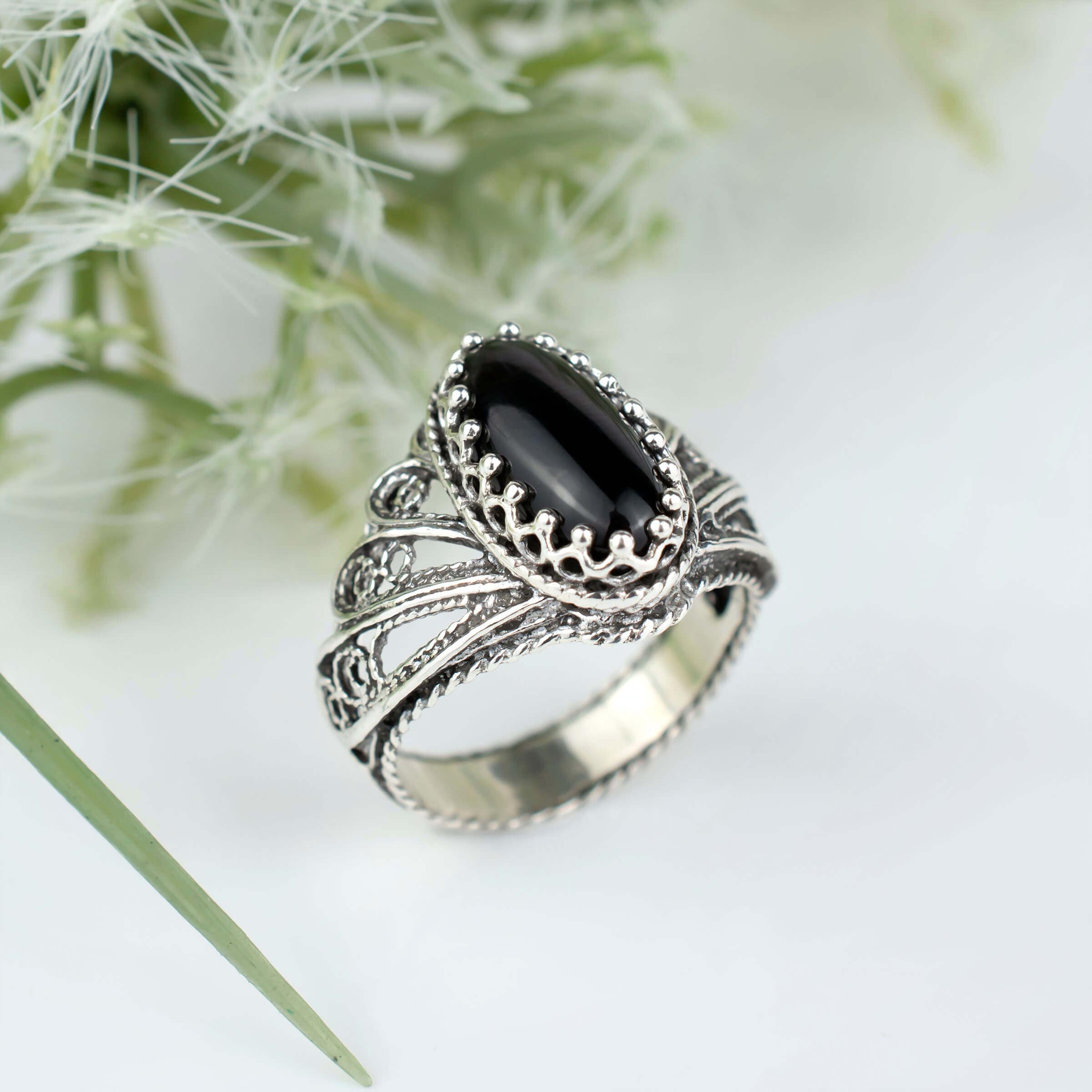 Filigranist Jewelry - Wholesale Cocktail/Statement Ring - Filigree Art Black Onyx Gemstone Angel Wings Women Sterling Silver Ring3