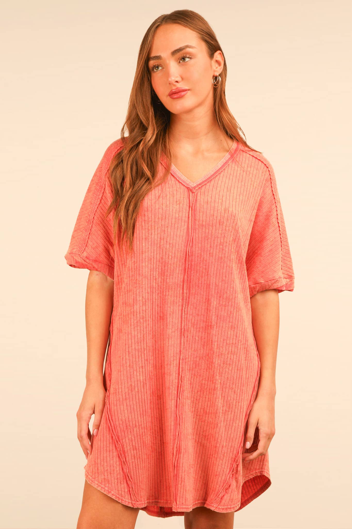 VERY J - Vente Robe – femme - Mini-robe droite en tricot côtelé délavé minéral ND316368