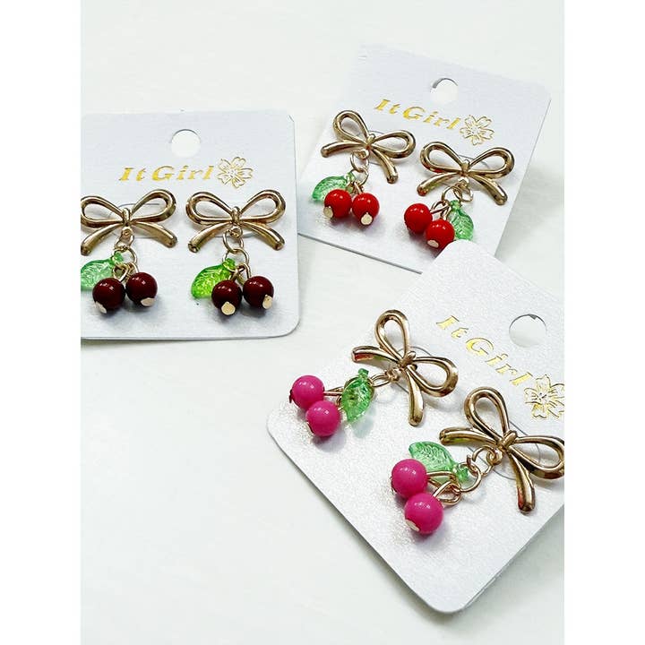 Delicious Cherry Pendant with Bow Earrings for wholesale by Love and Repeat