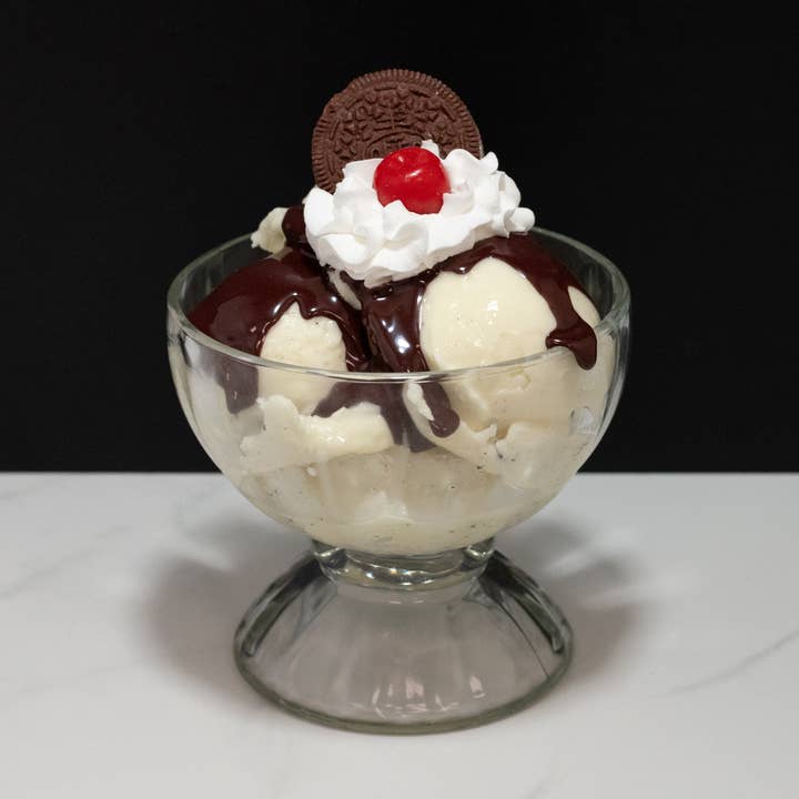 Faux Oreo Hot Fudge Sundae Decorative Tabletop Object for wholesale by Just Dough It! Fake Foods