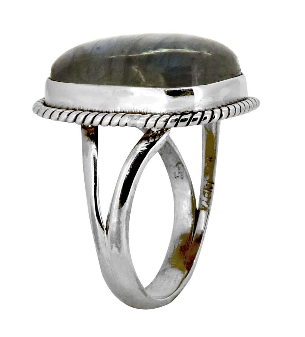 Tiramisu - Vente Bague de cocktail/de cérémonie - Bague à bord de corde en argent sterling 925 labradorite4