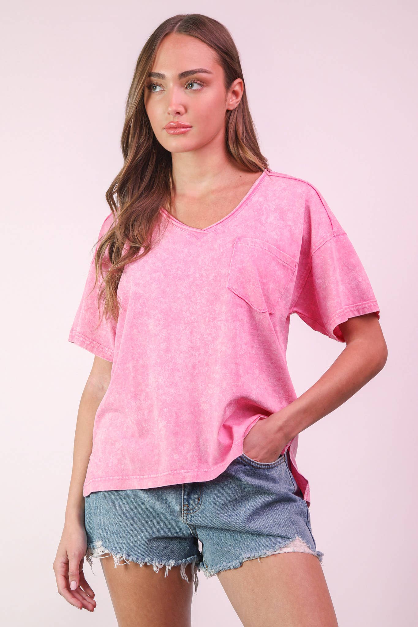 VERY J – Top de malha - Mulher por atacado – NT11966-Top de Malha com Decote em V Lavado a Mineral6