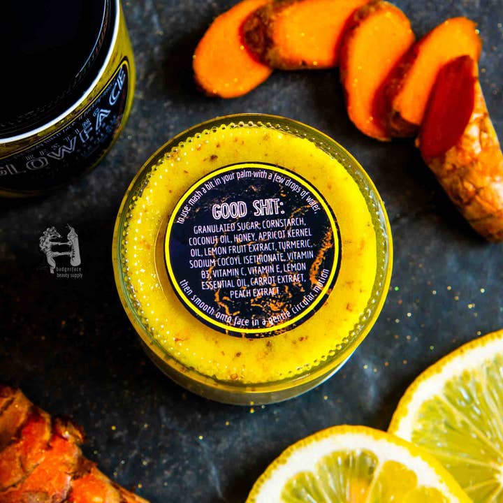 Badgerface Beauty Supply - Wholesale Facial Exfoliant/Scrub - Brightening Turmeric Face Scrub for Acne and Sensitive Skin