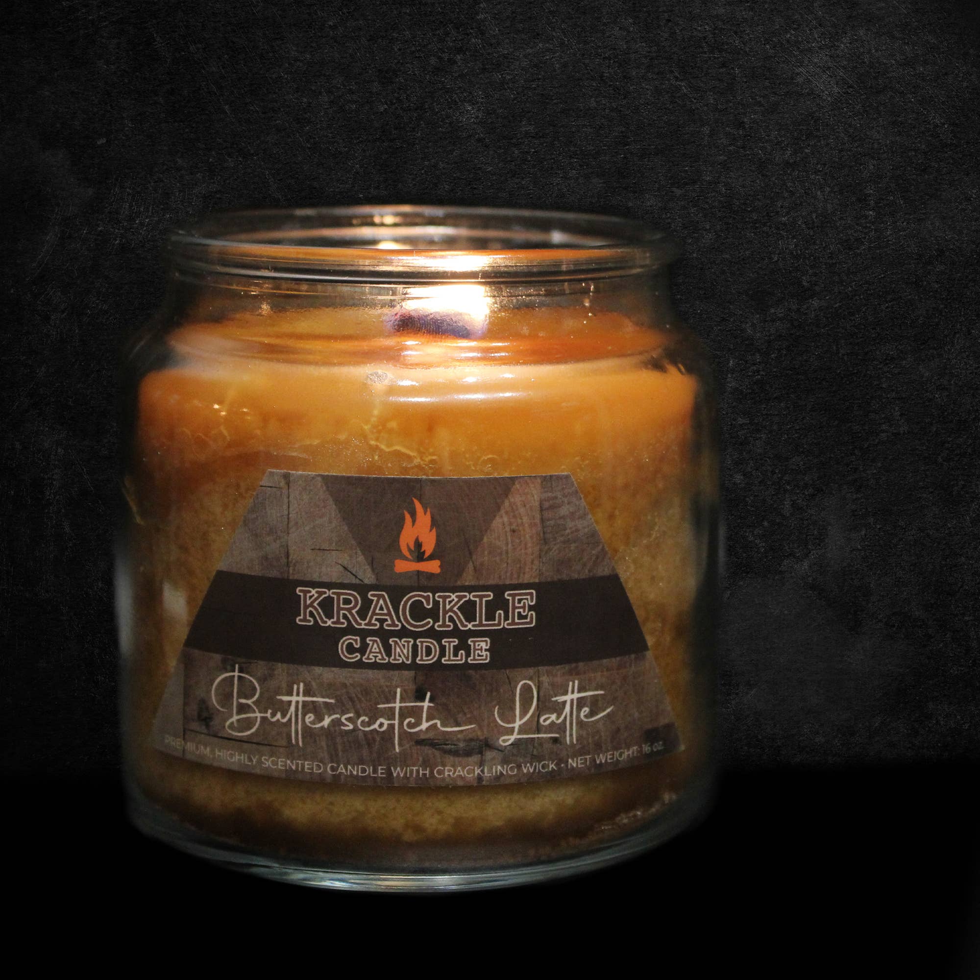 Krackle Candle - Wholesale Jar/Filled Candle - Butterscotch Latte Krackle Candle - 16 oz1