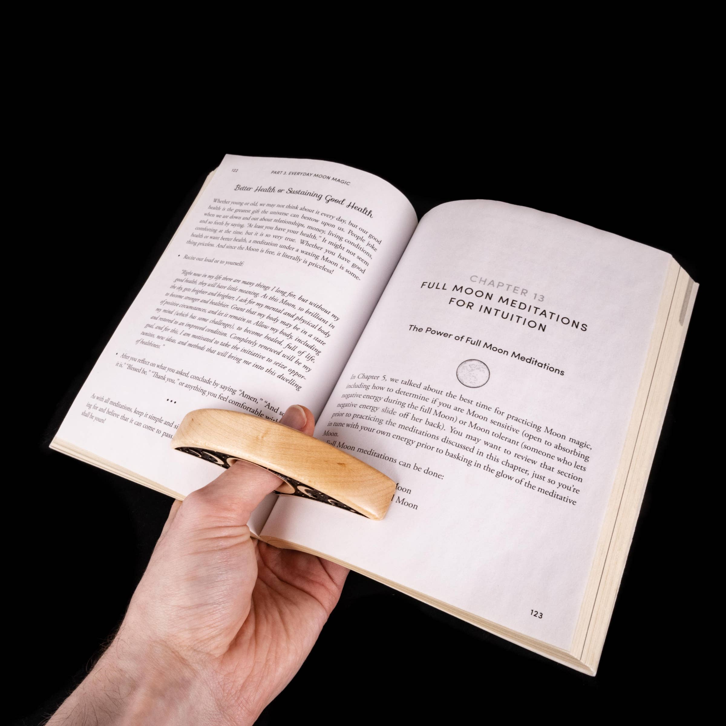 Woodland Woodworx - Wholesale Book Holder - Thumb Page Holder, "Moon Phase" Design, Maple Wood1