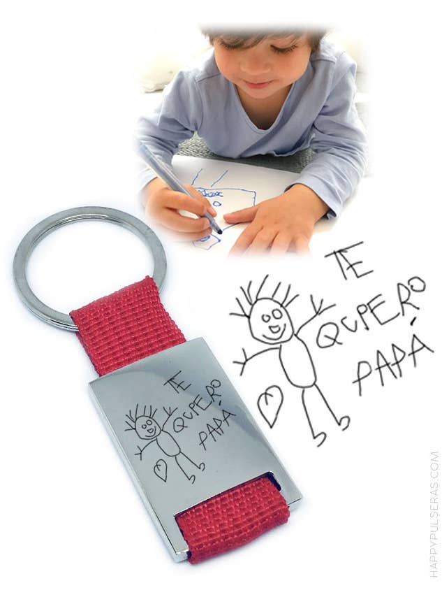 Porte-clés en acier inoxydable avec gravure en couleur personnalisée selon dessin pour la vente par Happypulseras