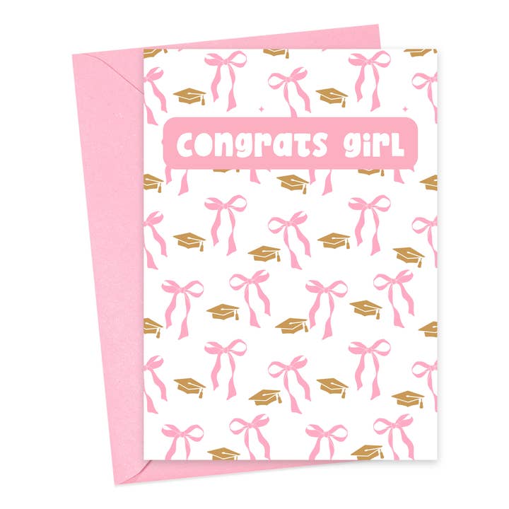 Pink Bow Graduation Card Congratulations Grad Greeting Cards for wholesale by R is for Robo