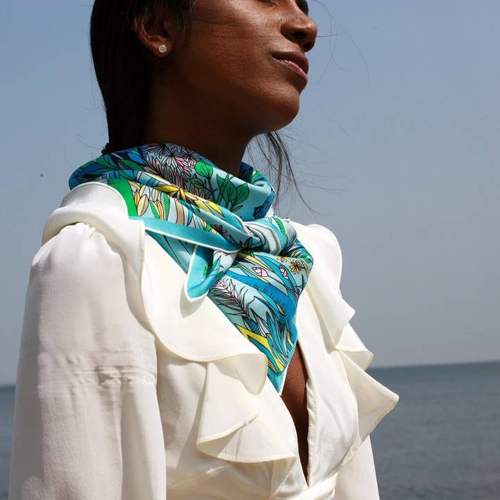 Jessie Zhao New York - Wholesale Scarf - Women's - Silk Scarf of Blue Animal Kingdom