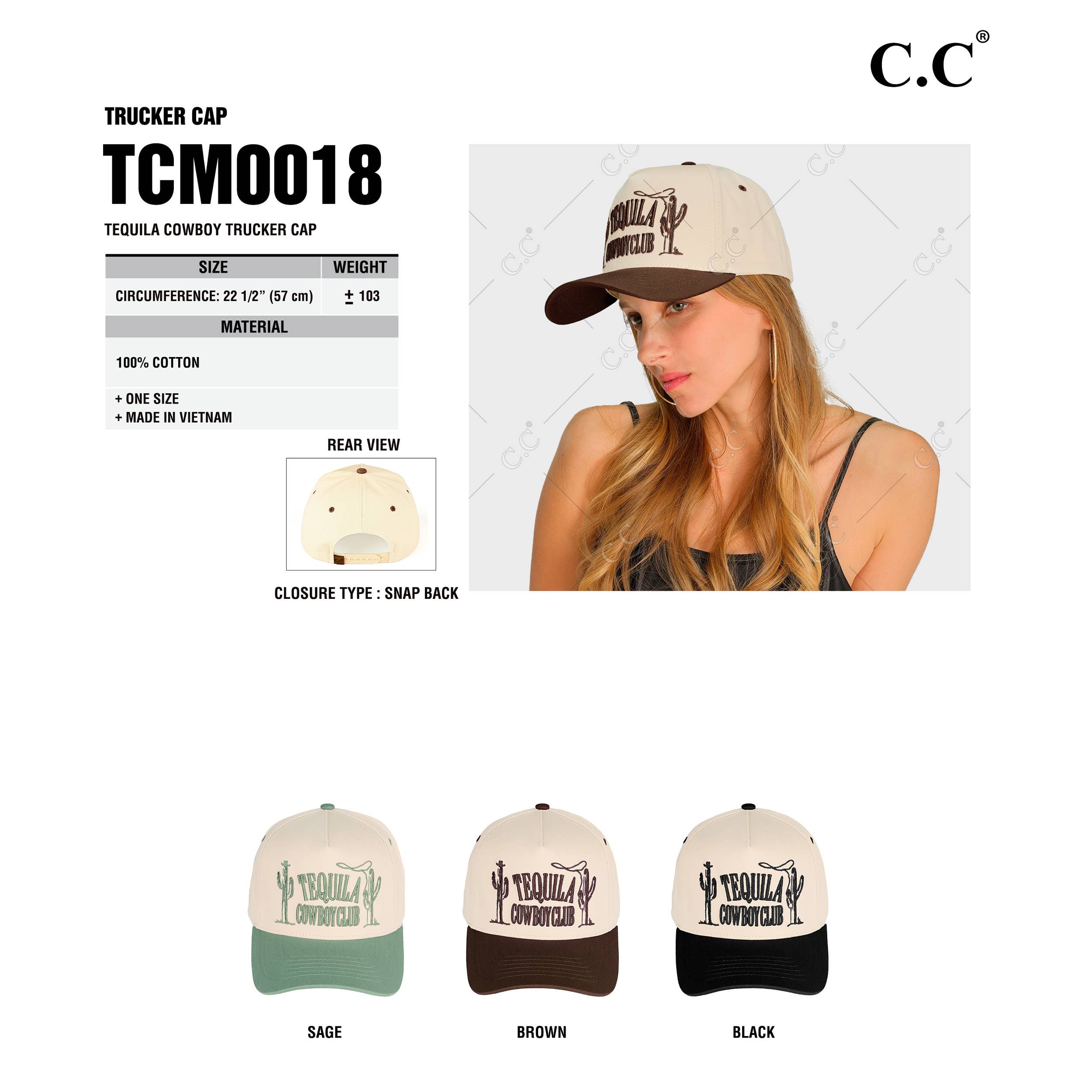 Hana - Wholesale Trucker Hat - Women's - C.C TEQUILA COWBOY CLUB Cotton Trucker Cap10