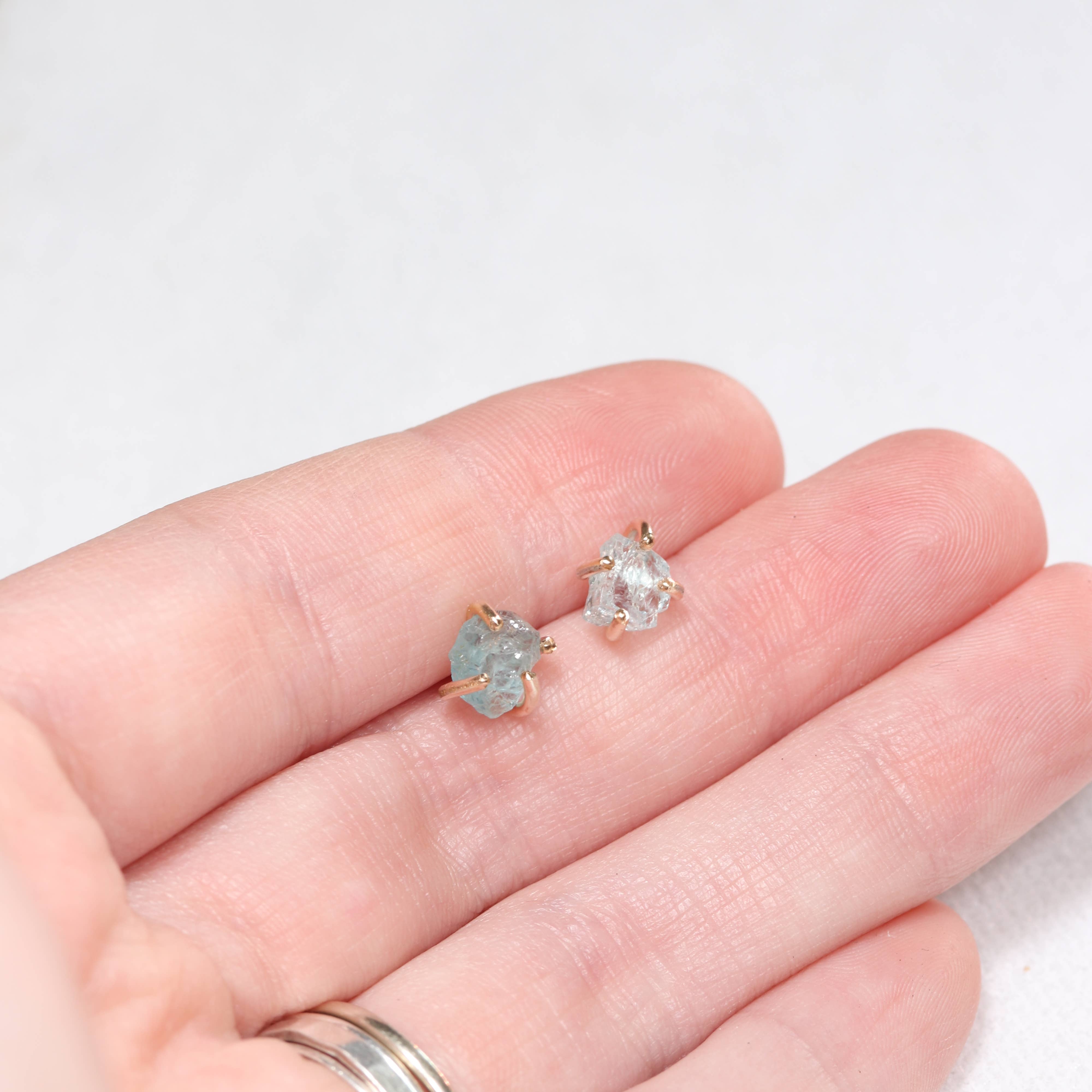Esme - Wholesale Stud/Post Earrings - Raw Aquamarine Crystal Stud Earrings in Silver and Gold1