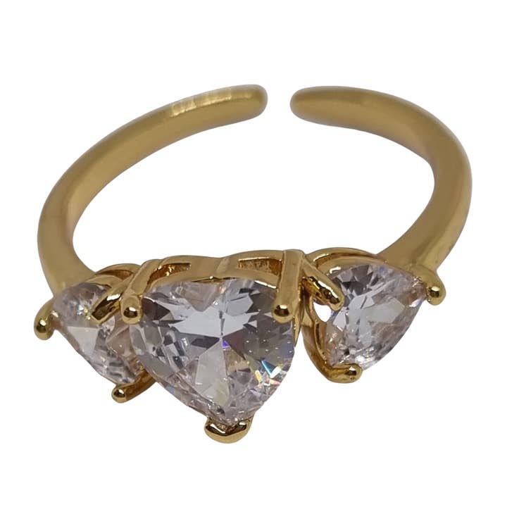 Nickel Free Gold Plated Steel Ring - Tris of Hearts for wholesale by Butterfly