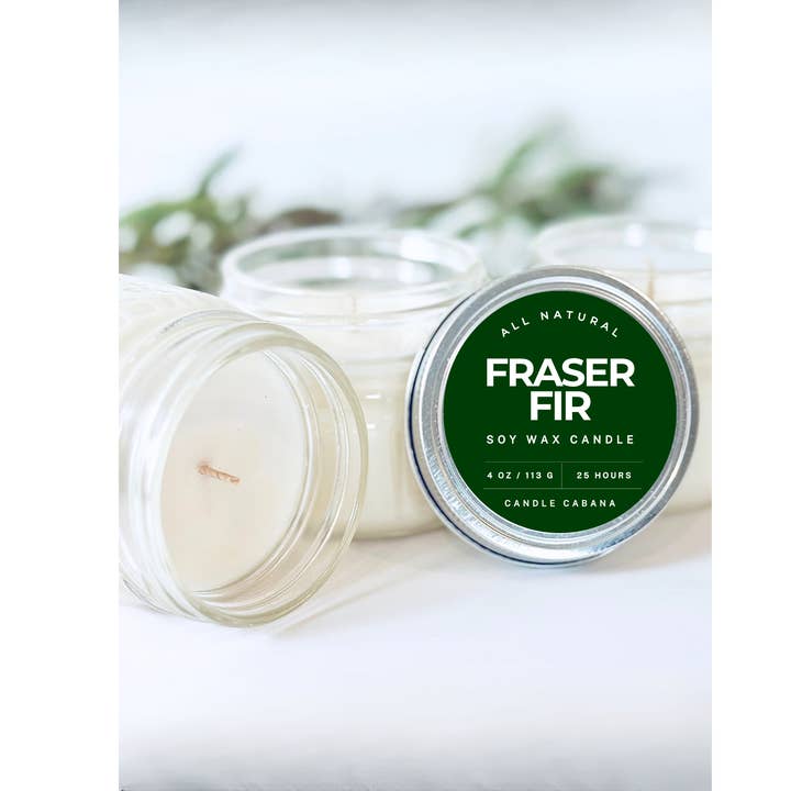 Fraser Fir 4 oz Mason Jar Holiday Candle - 100% Natural Soy for wholesale by Candle Cabana