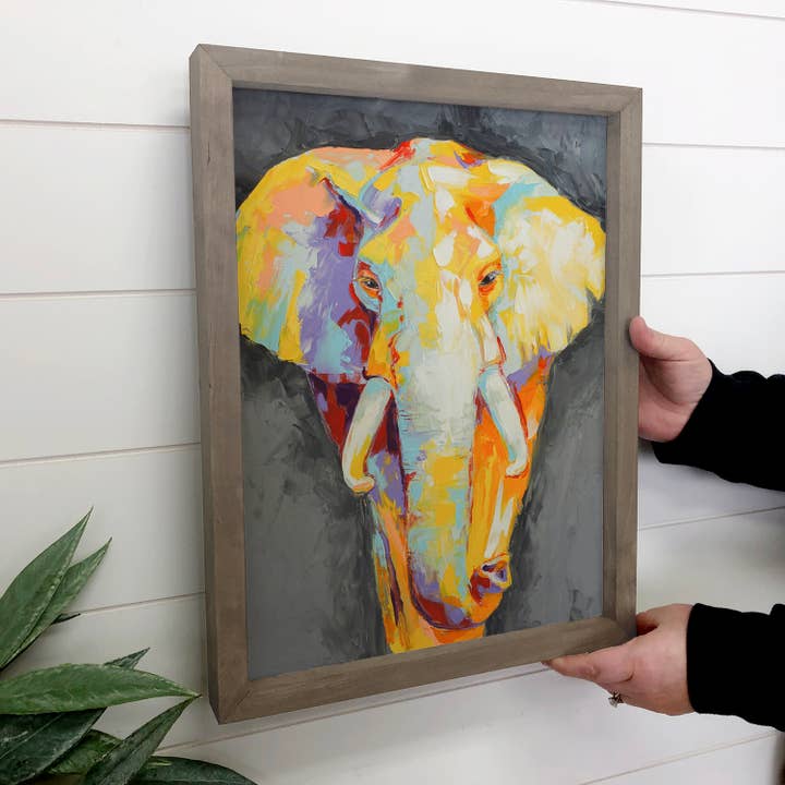 Pintura Elefante Colorida - Grande Natureza Canvas Arte emoldurada por atacado de Hangout Home