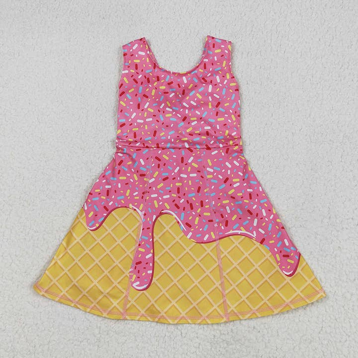 Robes de yoga à jupe-short rose pour bébé fille avec motif de glace dégoulinante, longueur genou. pour la vente par Aier Wholesale