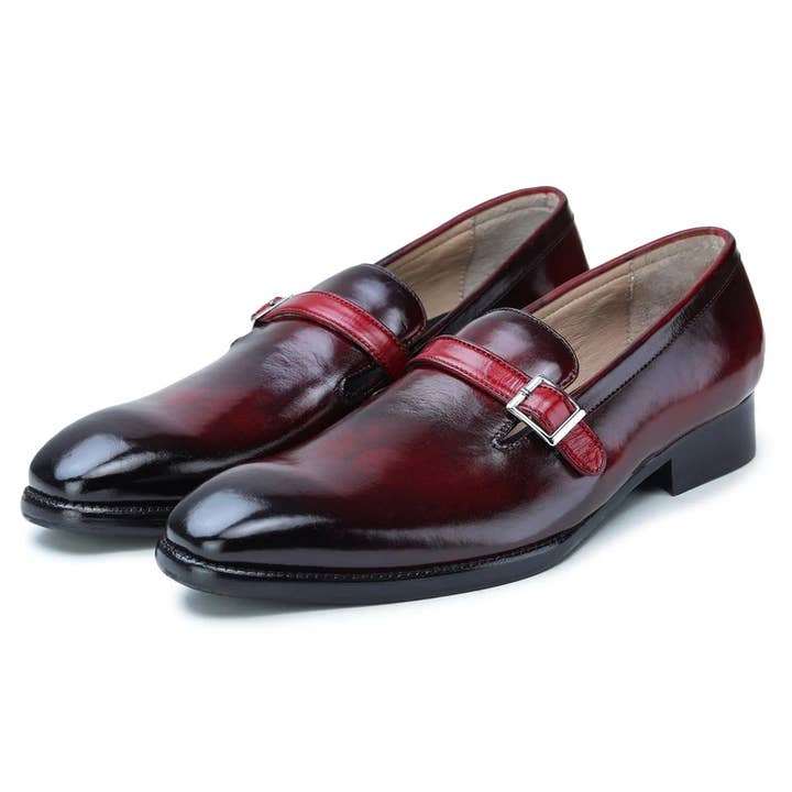 Monkstrap Loafers met Eén Gesp - Wijnrood voor wholesale door The Royale Leather