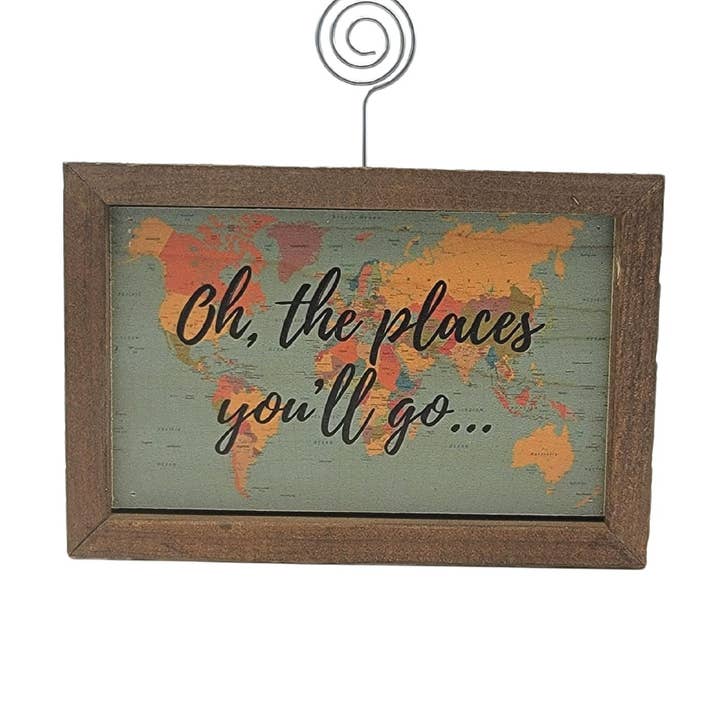 6X4 Tabletop Picture Frame Block - Oh The Places Map Sign for wholesale by Driftless Studios
