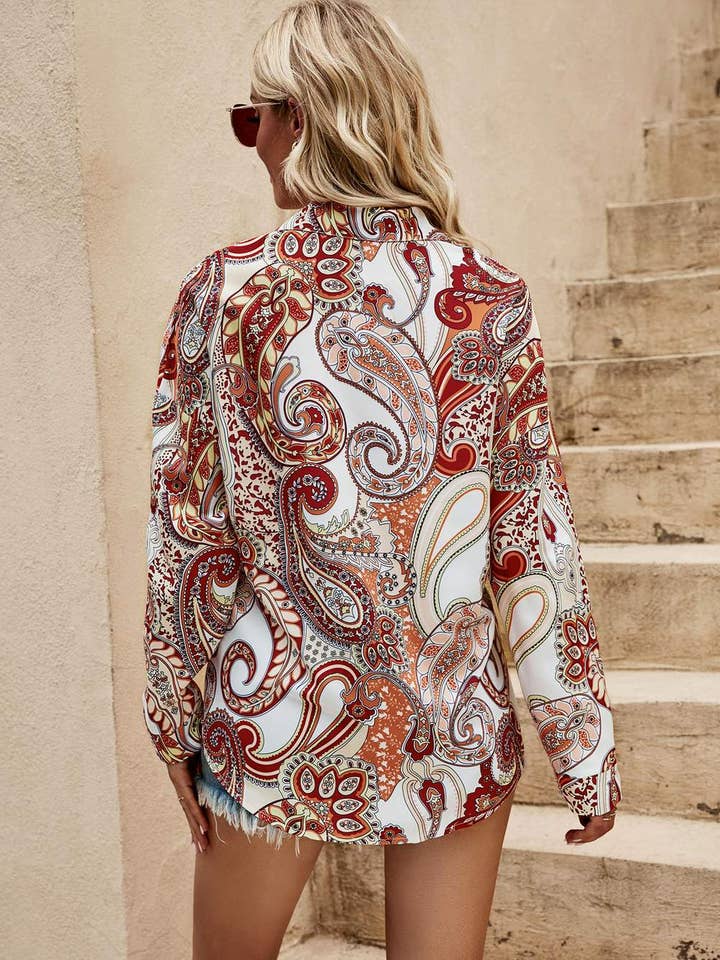 Flarix - Vente Chemisier – femme - Blouse à boutons avec imprimé cachemire6