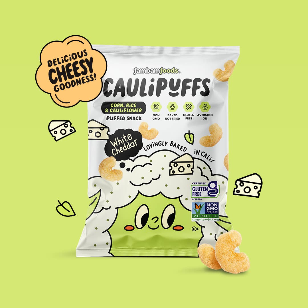 CauliPuffs - Wholesale Puffed Snack - CauliPuffs White Cheddar Puffs (12pk) Large Bags