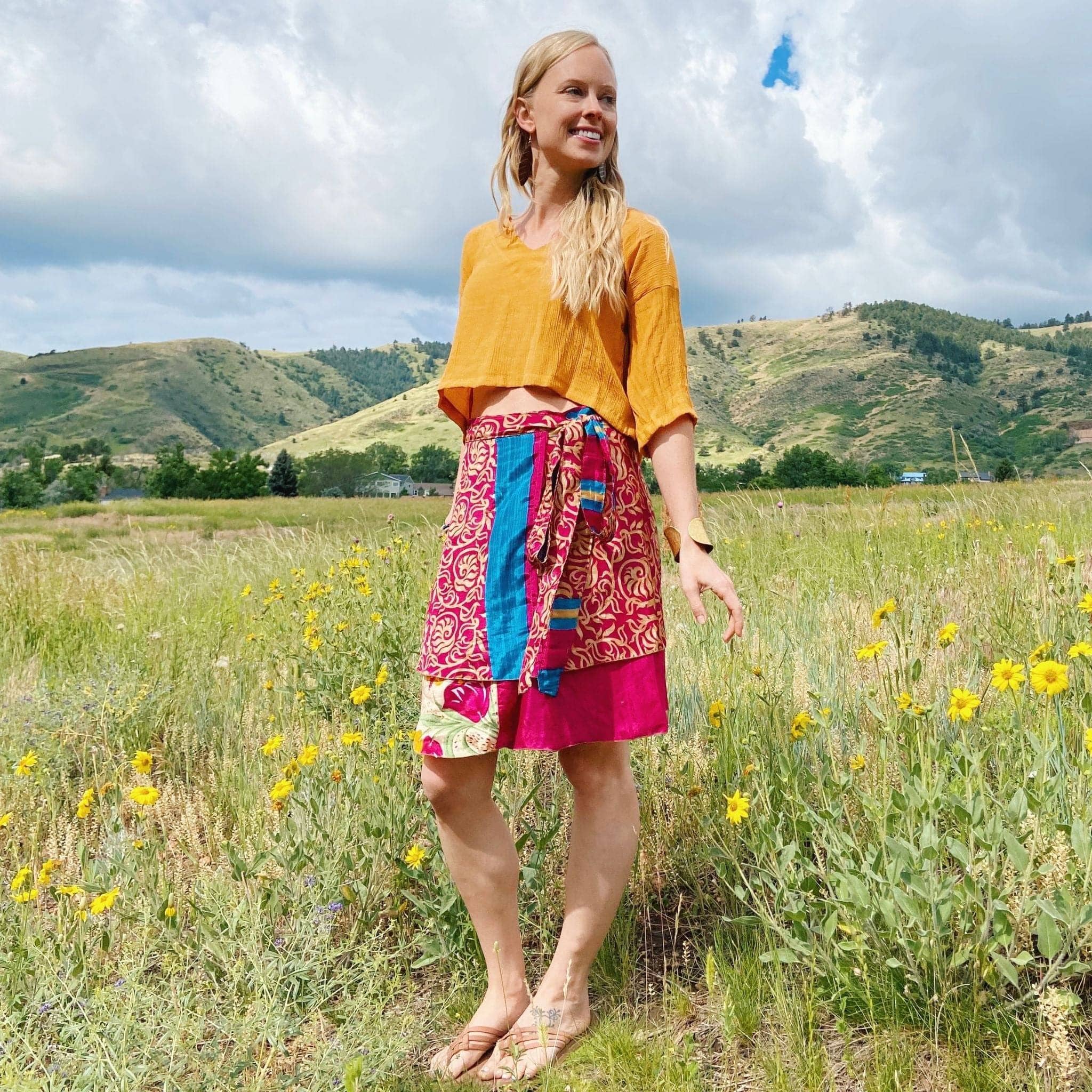 Darn Good Yarn - Wholesale Skirt - Women's - Knee-Length: "Mini" Sari Wrap Skirts30