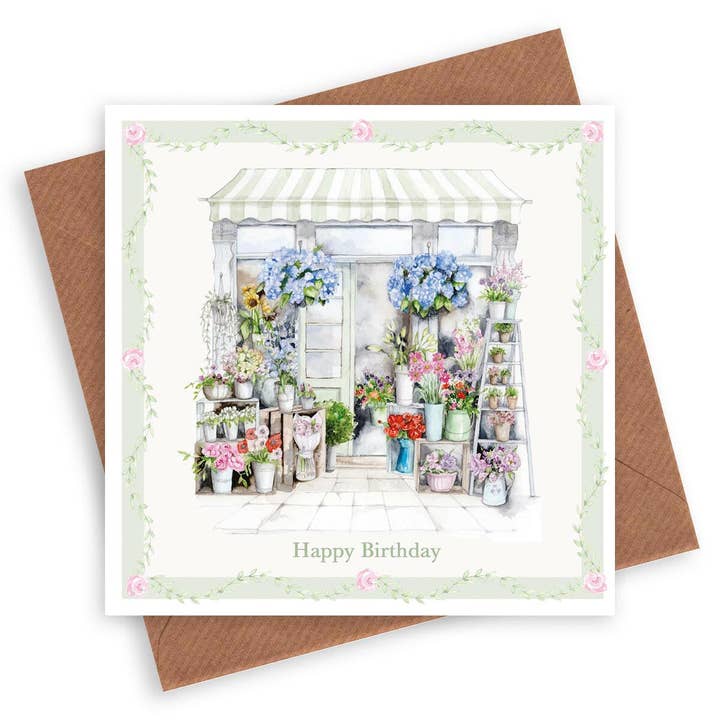 Flower Shop Birthday Card - Unique Floral Greeting With Rustic Kraft Envelope for wholesale by Crumble & Core