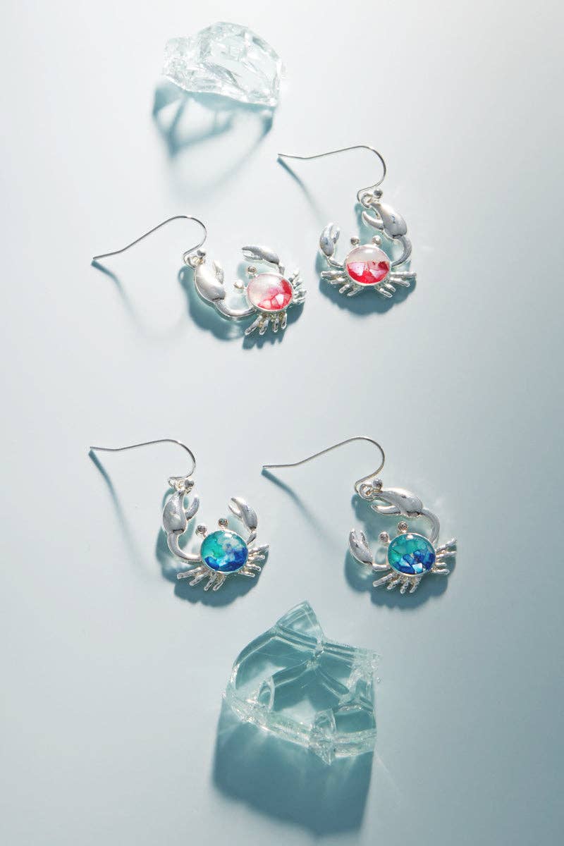 BL Crab Dangle Earrings – Ocean-Inspired Drop Earrings with Iridescent Center for wholesale on Faire0