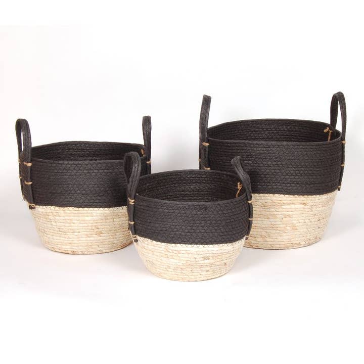 PANIER EN PAILLE NOIR/NATUREL S/3 pour la vente par Bacon Basketware