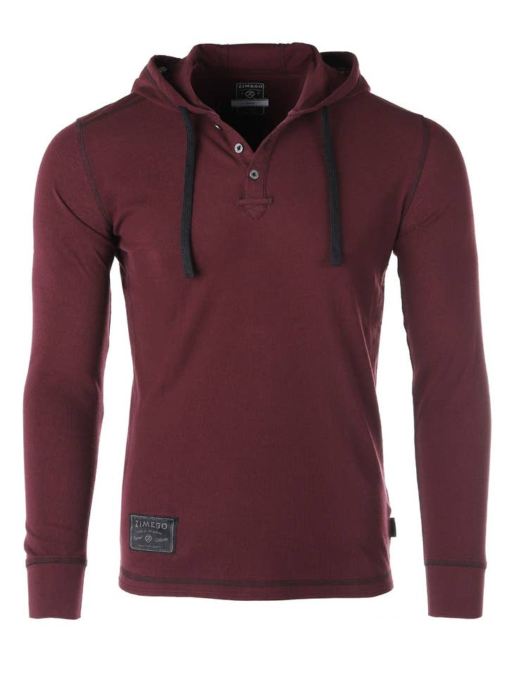 Henley com Capuz Térmico Vintage Leve de Manga Comprida por atacado de ZIMEGO