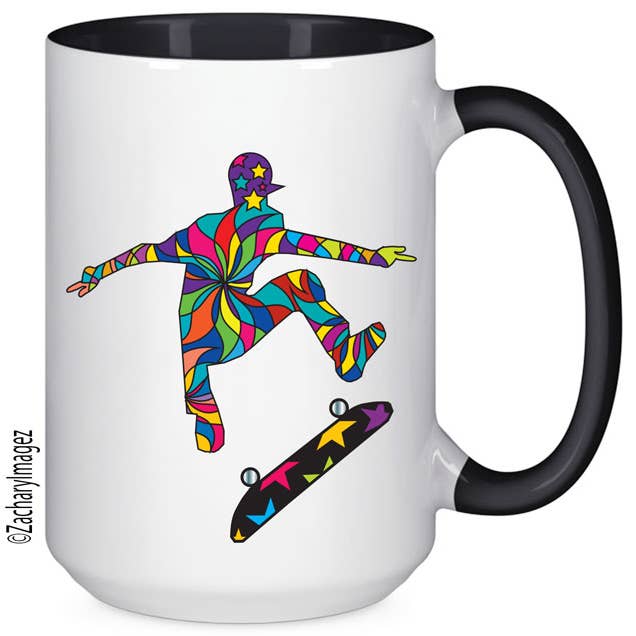 Colorful Skateboarder 2 15oz Ceramic Mug for wholesale by Zachary Imagez
