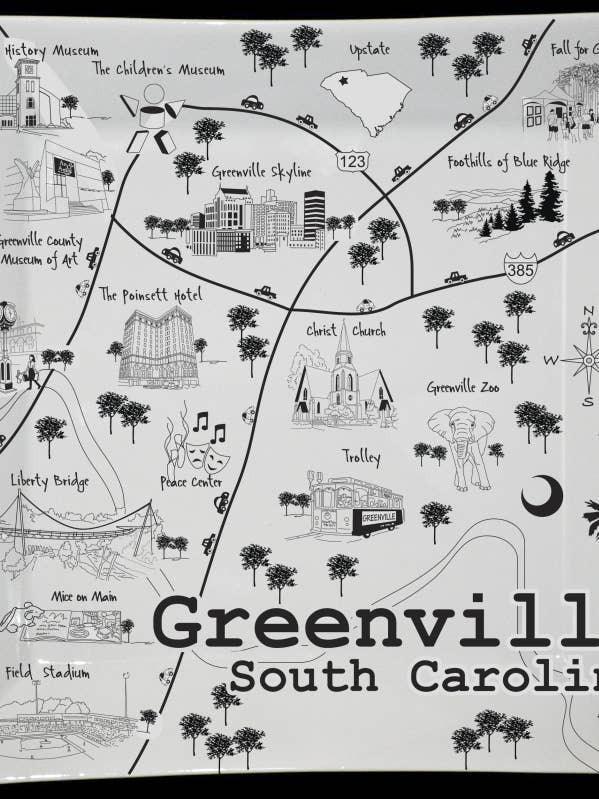 Greenville B&W Map Große quadratische Servierplatte für den Großhandel von The Dish