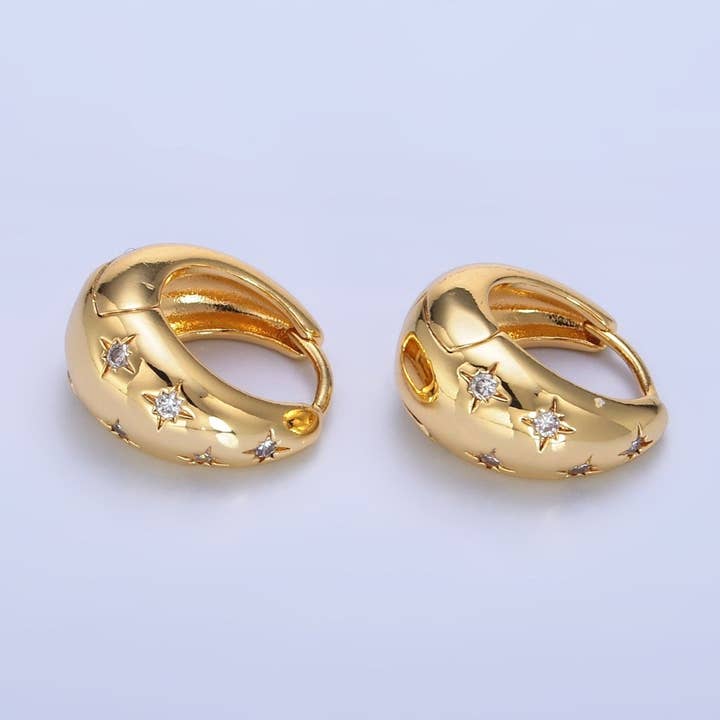 24K Gold Filled Celestial North Star CZ Dome Huggie Earrings | AD111 for wholesale by Aim Eternal