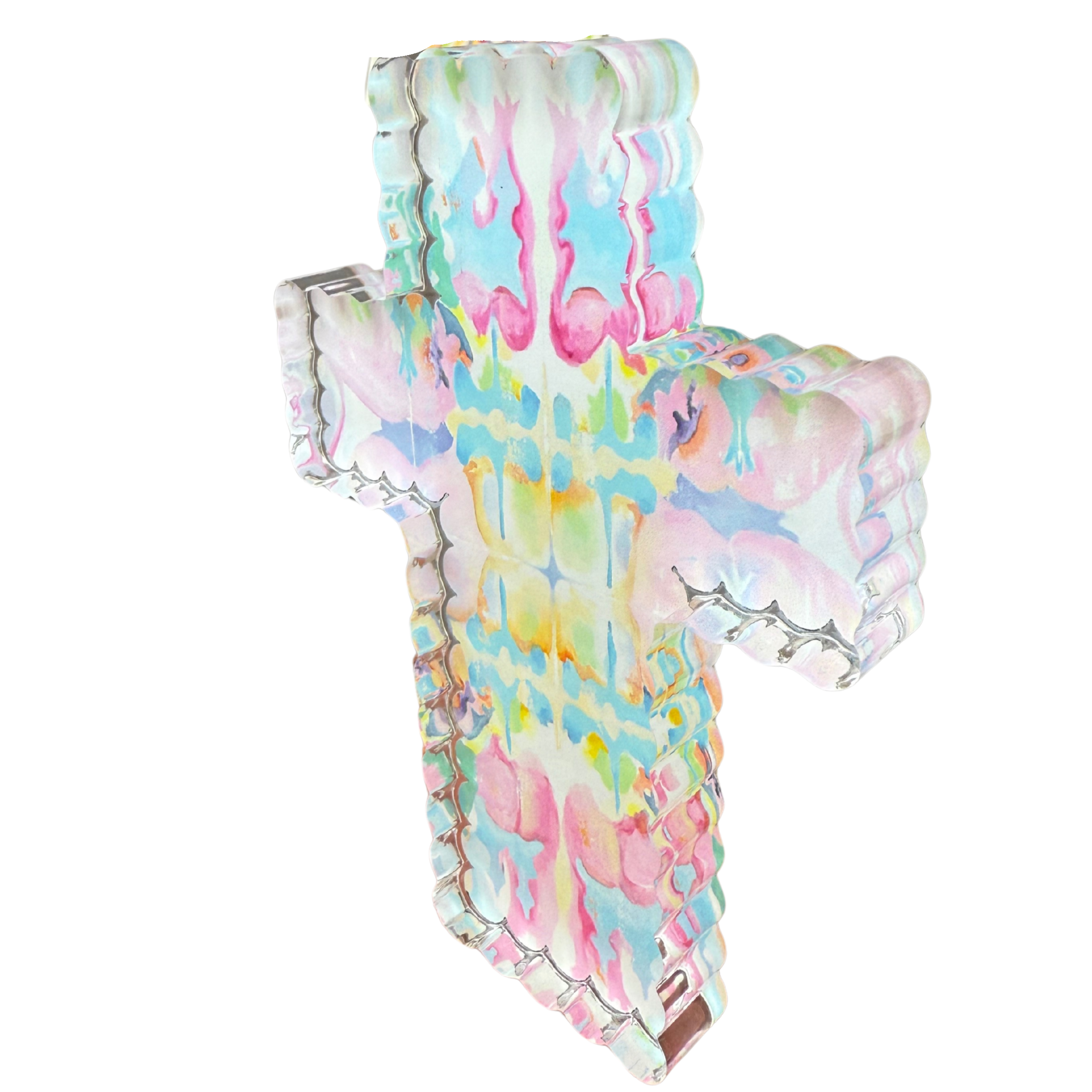 MK Decker Designs - Wholesale Decorative Tabletop Object - “Kaleidoscope Cross” Acrylic Shelfie1