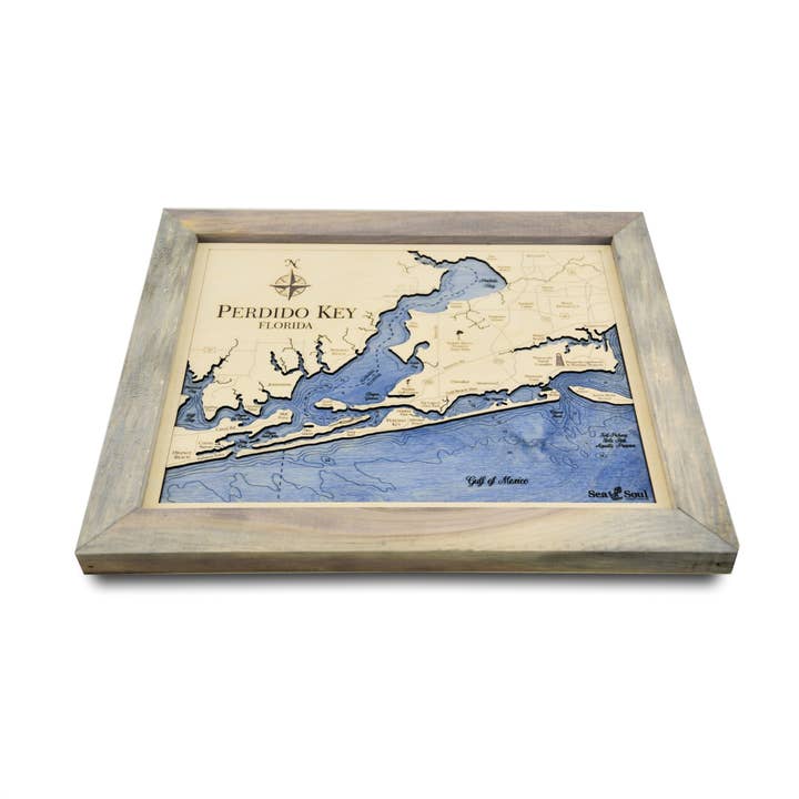 Perdido Key Nautical 3D Wood Map Wall Art - 2 Level for wholesale by Sea & Soul Nautical Chart Art