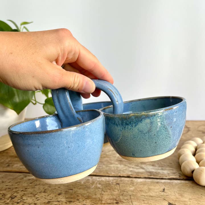 Coastal Clay Co. - Wholesale Platter - Triple Dip Platter Summer Party Platter Ceramic Dip Tray15